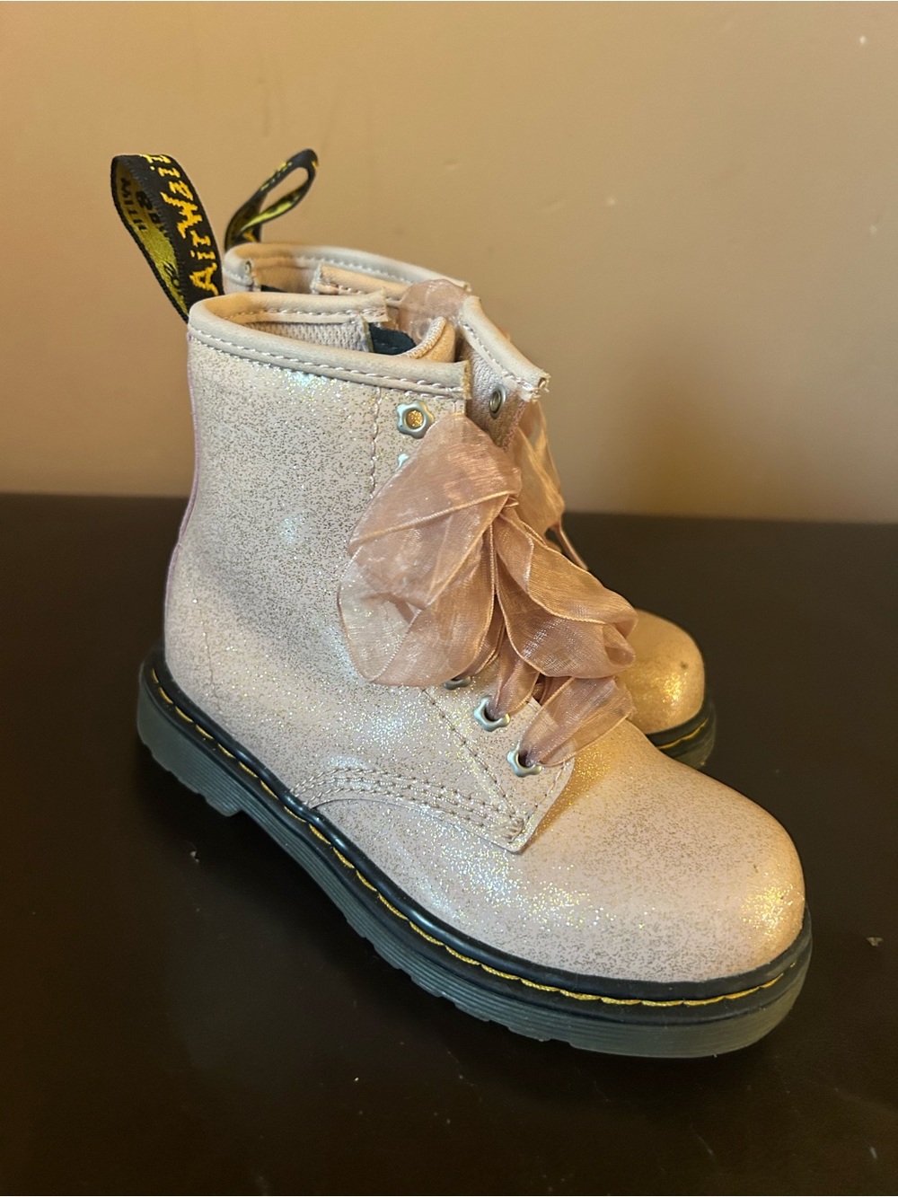 Dr. Martens Kids Glitter Pink Lace-Up Boots 10us